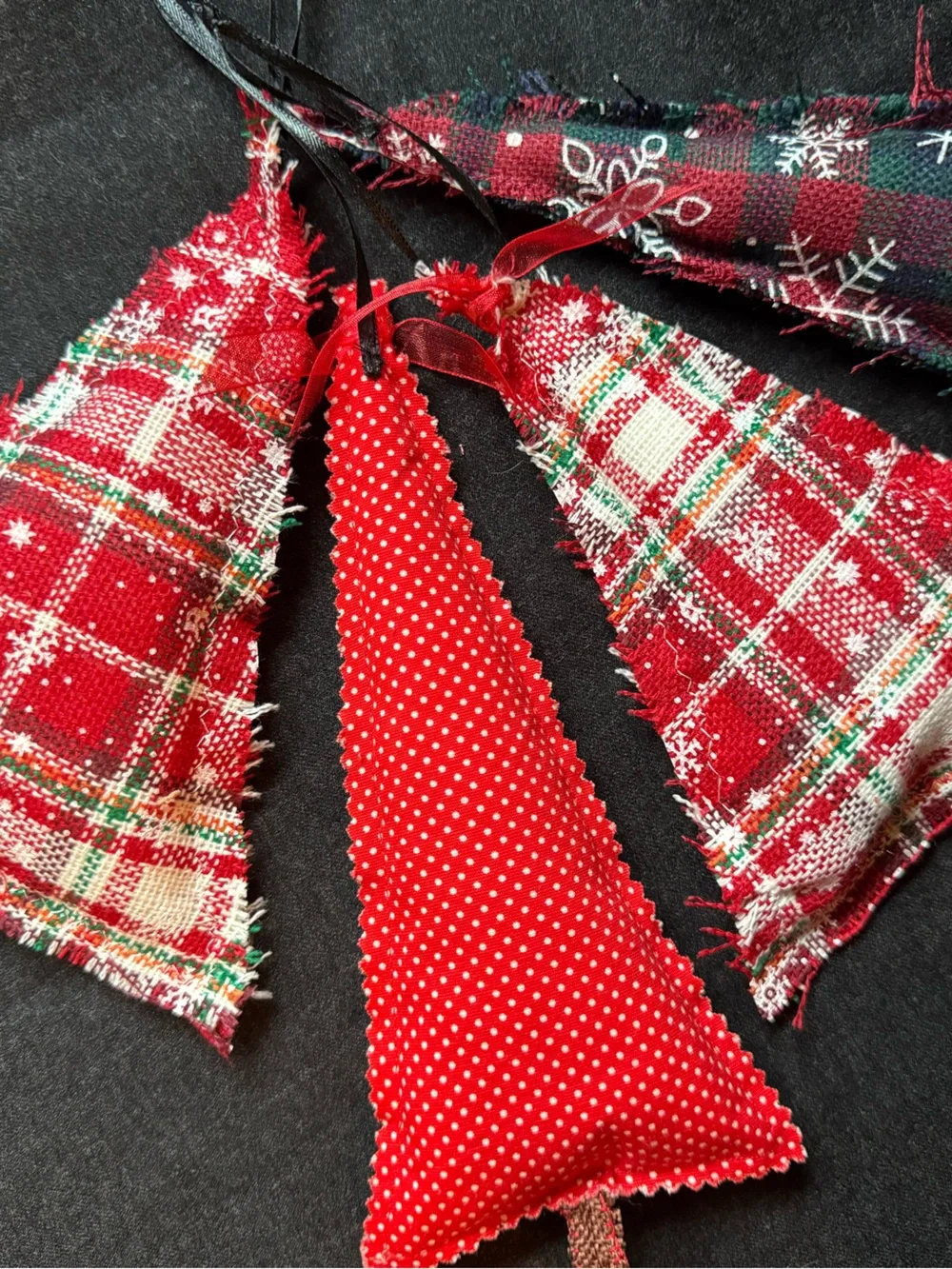 NEW 4 Ornaments Farmhouse Fabric Tree Handmade
